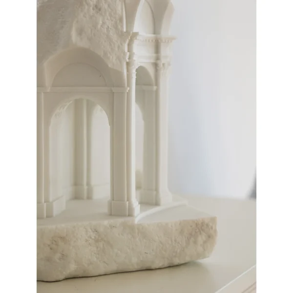 Gothic Arch Ruin Sculpture in Stone-Effect Finish — in a room setting