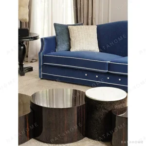Grace Two-Seat Sofa in Royal Blue Italian Cotton Velvet — in a room setting