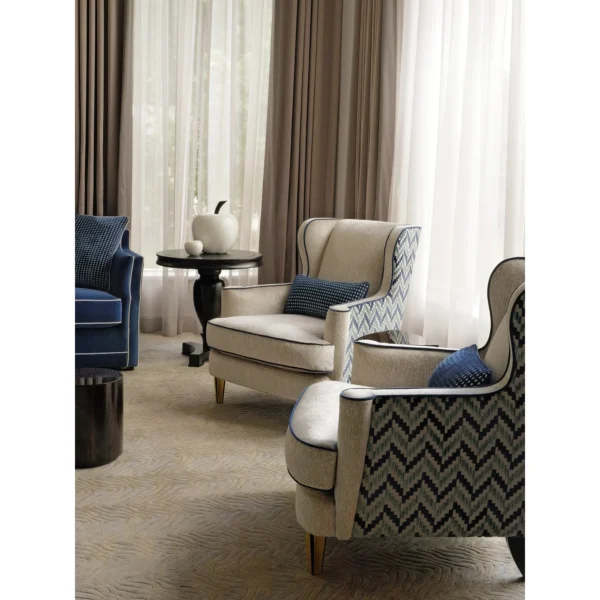 Grace Two-Seat Sofa in Royal Blue Italian Cotton Velvet — in a room setting