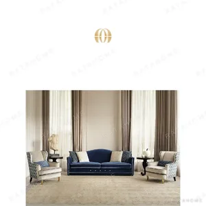 Grace Two-Seat Sofa in Royal Blue Italian Cotton Velvet — in a room setting