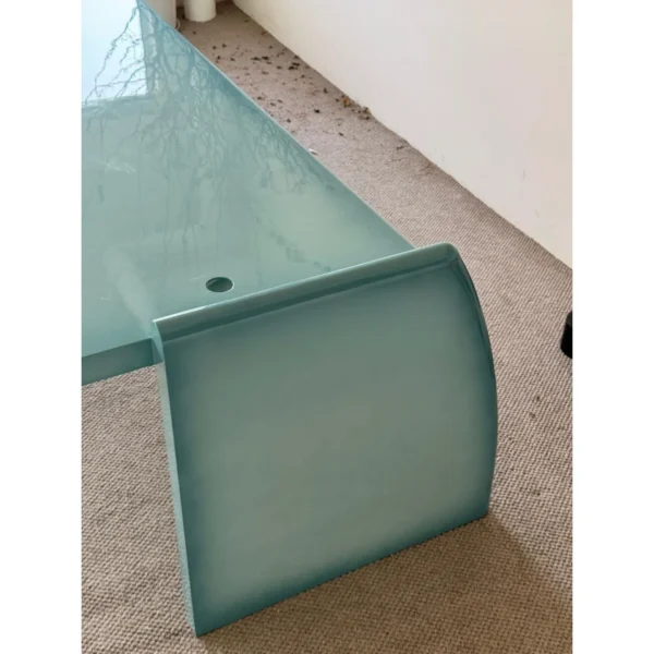 Gradient Blue Lacquered Desk with Hidden Drawer in blue — in a room setting