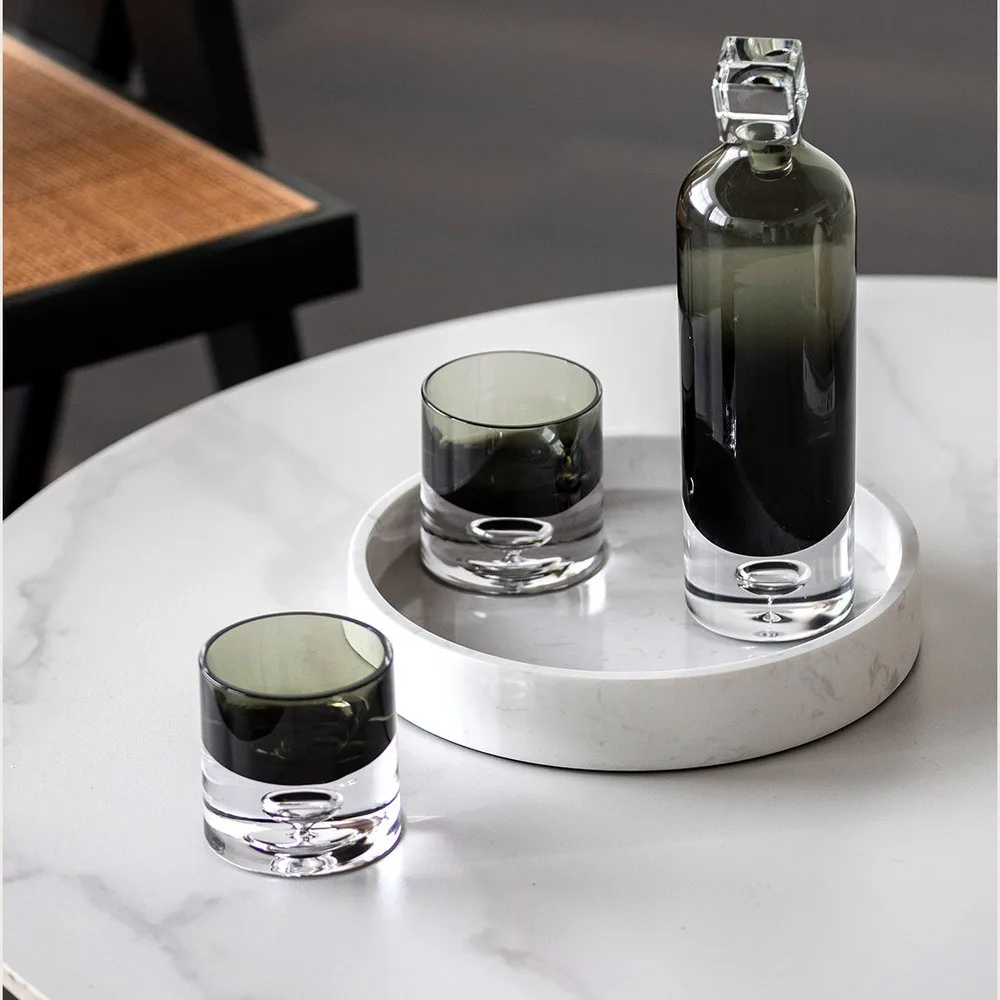 Gradient Smoked Glass Decanter and Tumbler Set in slate — front view