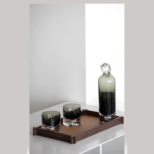 Gradient Smoked Glass Decanter and Tumbler Set in slate — in a room setting