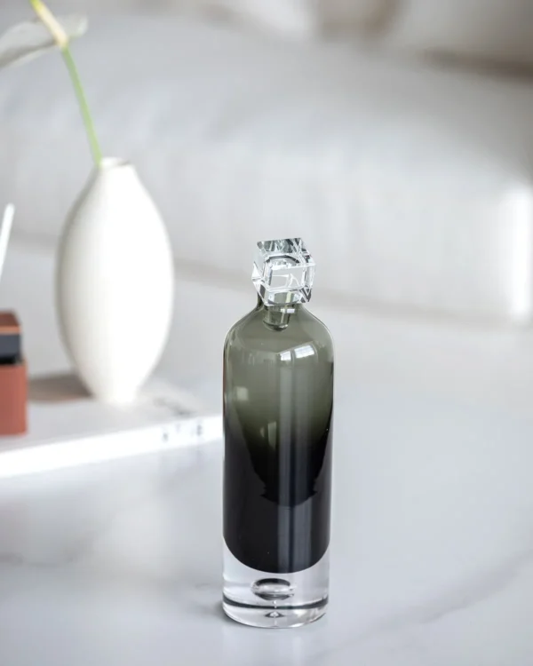 Gradient Smoked Glass Decanter and Tumbler Set in slate — in a room setting