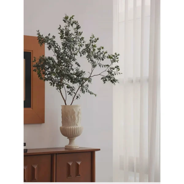 Jade-Effect Greek Frieze Relief Urn Vase in oatmeal — in a room setting