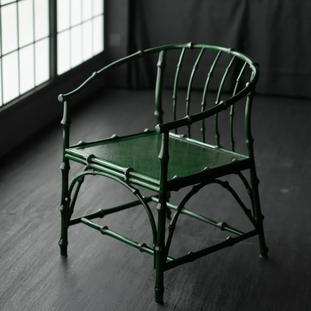 Green Lacquered Bamboo Round-Back Armchair in olive — front view