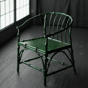 Green Lacquered Bamboo Round-Back Armchair in olive — front view