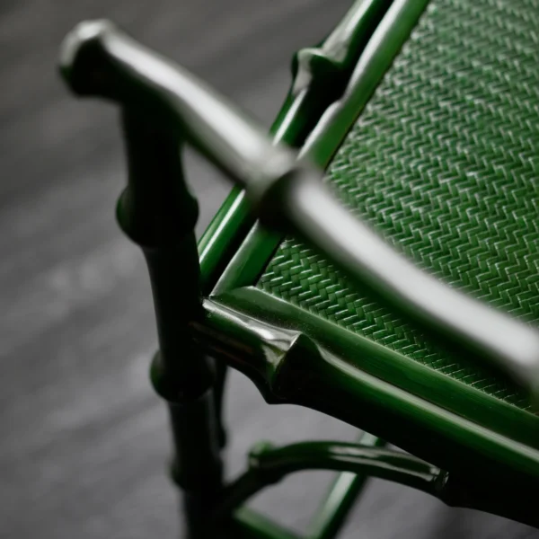 Green Lacquered Bamboo Round-Back Armchair in olive — detail