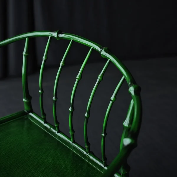 Green Lacquered Bamboo Round-Back Armchair in olive — detail