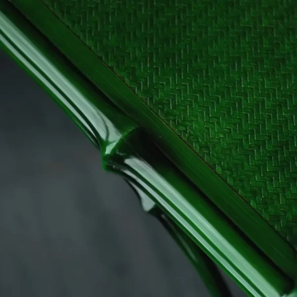 Green Lacquered Bamboo Round-Back Armchair in olive — detail