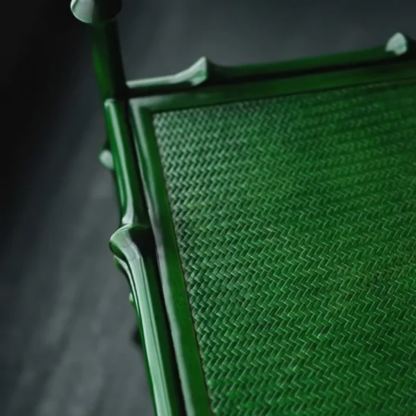Green Lacquered Bamboo Round-Back Armchair in olive — detail