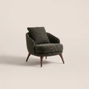 Green Dot Weave Walnut Leg Lounge Chair in walnut — front view