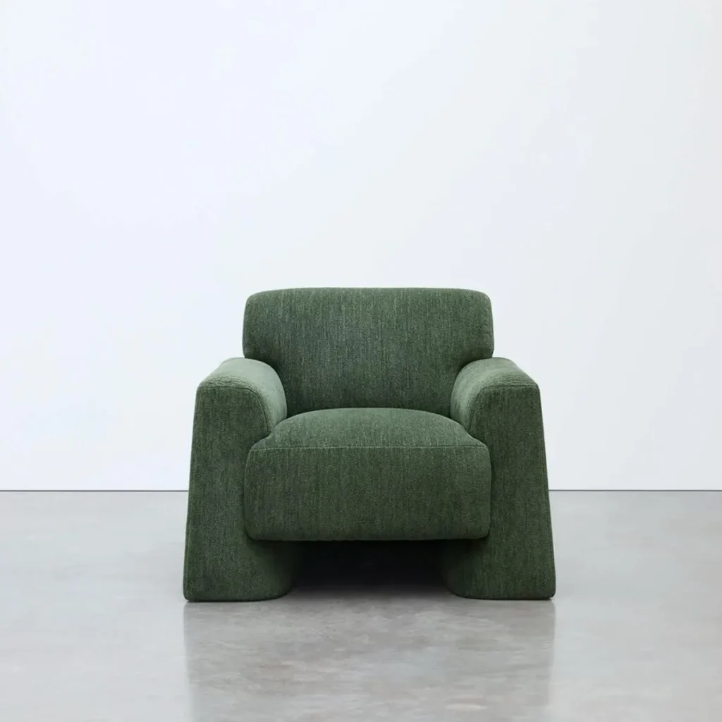 Forest Green Fully Upholstered Block Lounge Chair in olive — front view