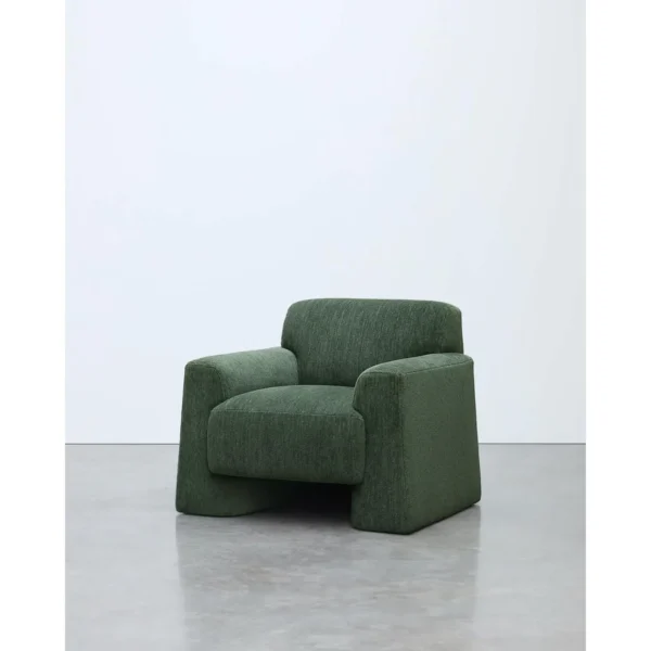 Forest Green Fully Upholstered Block Lounge Chair in olive — in a room setting
