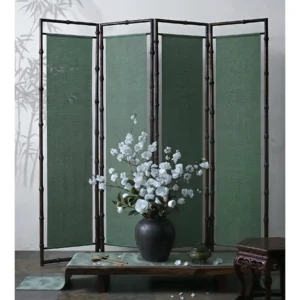 Song-Style Green Bamboo Folding Screen in olive — front view