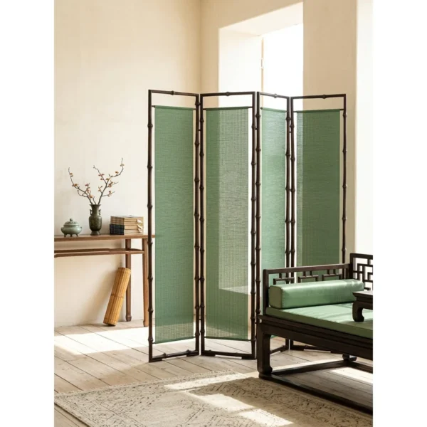 Song-Style Green Bamboo Folding Screen in olive — in a room setting