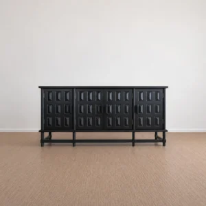 Grid Relief Four Door Cabinet in solid wood — front view