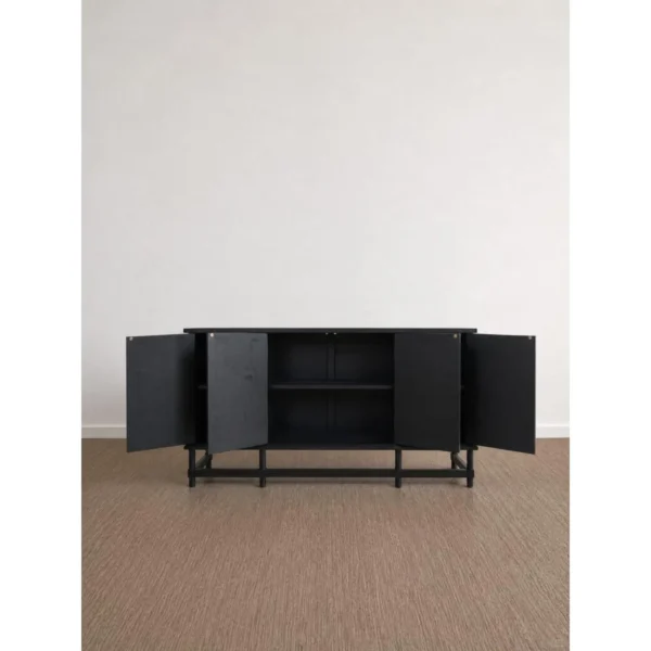 Grid Relief Black Four-Door Solid Wood Sideboard, 185 cm in black — in a room setting