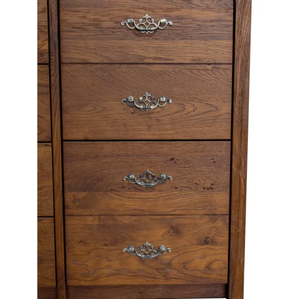 Grid Sequence Long Chest with Rows of Small Drawers in clay — in a room setting