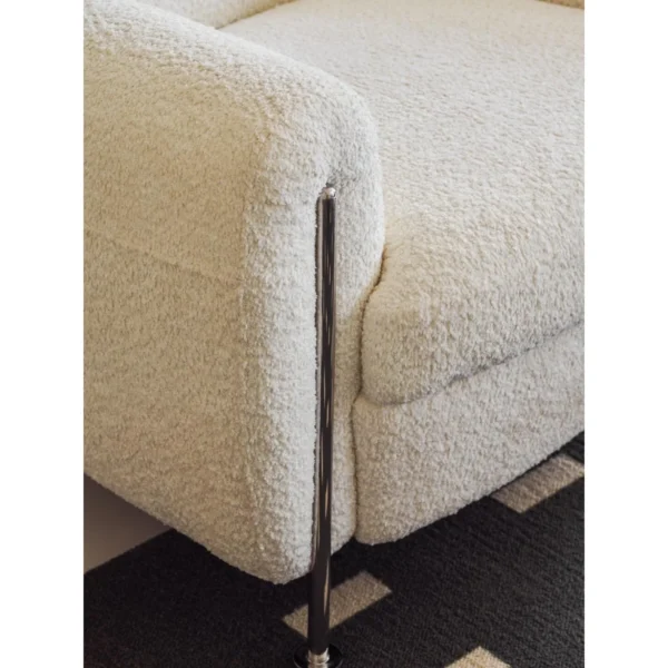 Hamburger Lounge Chair in White Shearling on Steel Legs — in a room setting