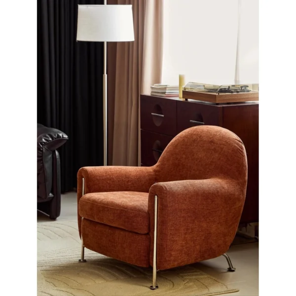 Hamburger Lounge Chair in Dark Green Chenille on Steel Legs — in a room setting