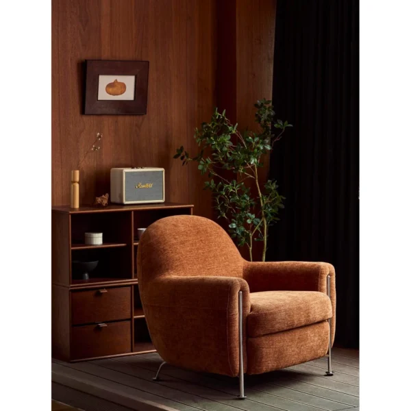 Hamburger Lounge Chair in Dark Green Chenille on Steel Legs — in a room setting