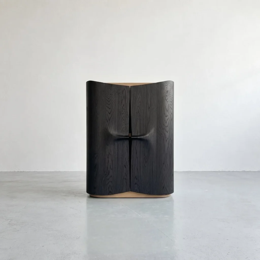 Hand Mid Century Cabinet in solid oak — front view