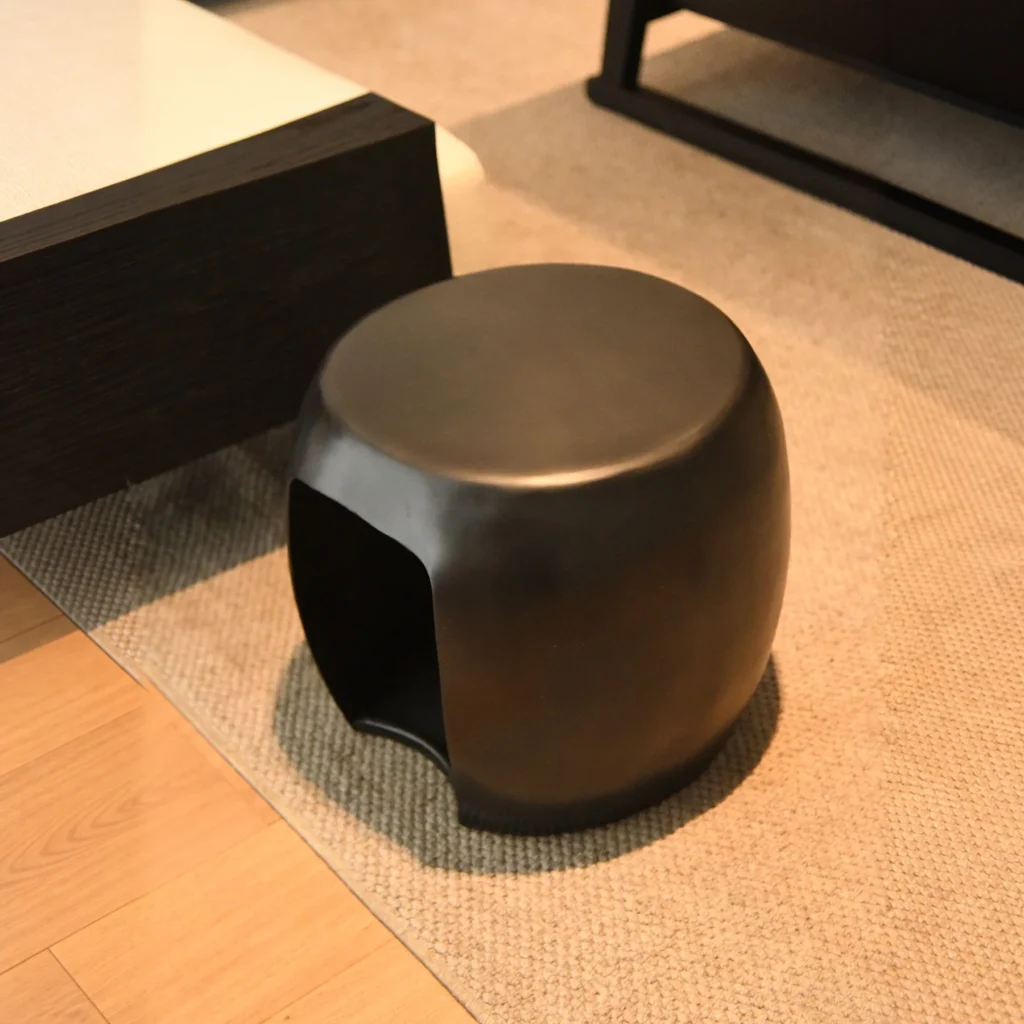 Hand-Forged Brass Drum Side Table, 49 cm in black — front view