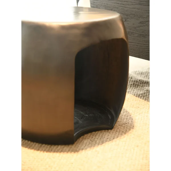 Hand-Forged Brass Drum Side Table, 49 cm in black — in a room setting