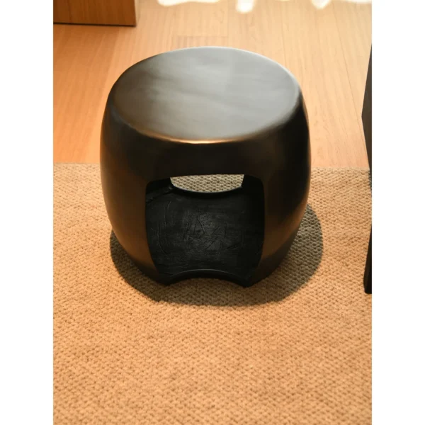 Hand-Forged Brass Drum Side Table, 49 cm in black — in a room setting