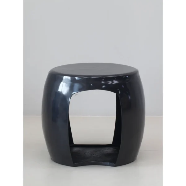 Hand-Forged Brass Drum Side Table, 49 cm in black — in a room setting