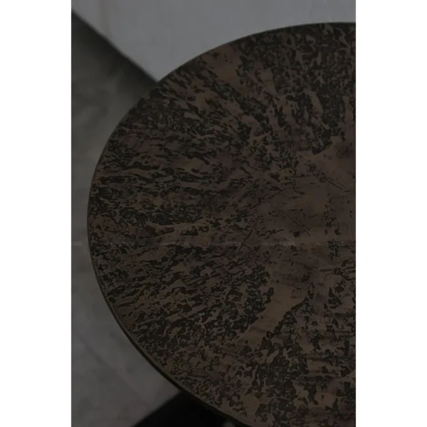 Hand-Forged Bronze Side Table with Hammered Texture in bronze — in a room setting