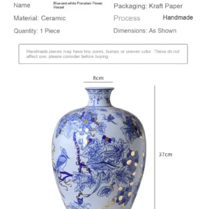 Hand-Painted Blue and White Gilded Fruit-Branch Vase in ivory — dimensions