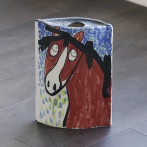 Hand-Painted Red Horse Graffiti Ceramic Vase in multicolour — front view