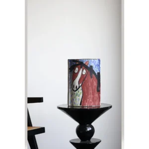 Hand-Painted Red Horse Graffiti Ceramic Vase in multicolour — in a room setting