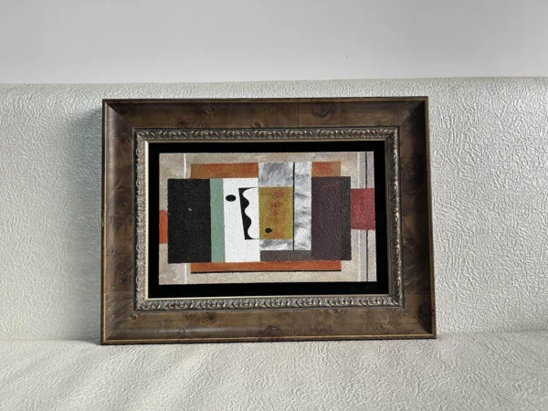 Hand Painted Geometric Wall Art in Ornate Bronze Frame — in a room setting