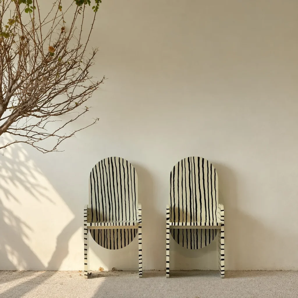 Hand-Painted Zebra Stripe Solid Wood Chair, Set of Two in black — front view