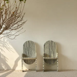 Hand-Painted Zebra Stripe Solid Wood Chair, Set of Two in black — front view