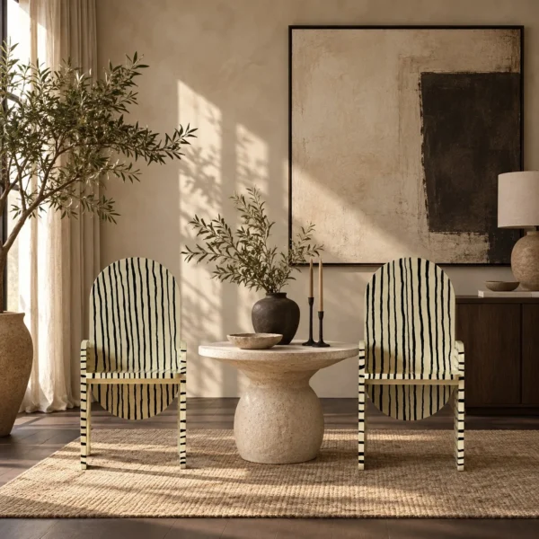Hand-Painted Zebra Stripe Solid Wood Chair, Set of Two in black — in a room setting