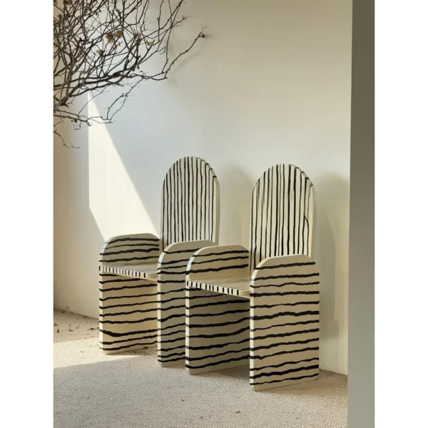Hand-Painted Zebra Stripe Solid Wood Chair, Set of Two in black — in a room setting