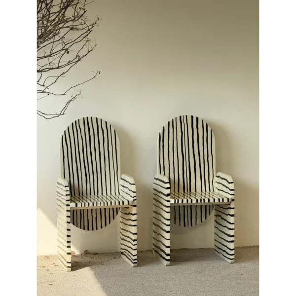 Hand-Painted Zebra Stripe Solid Wood Chair, Set of Two in black — in a room setting