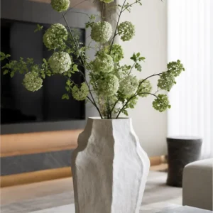 Designer Hand-Pinched Angular White Ceramic Vase, Small or in ivory — in a room setting