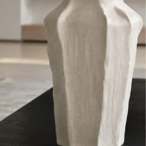 Designer Hand-Pinched Angular White Ceramic Vase, Small or in ivory — in a room setting