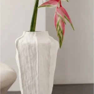 Designer Hand-Pinched Angular White Ceramic Vase, Small or in ivory — in a room setting