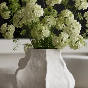 Designer Hand-Pinched Angular White Ceramic Vase, Small or in ivory — in a room setting