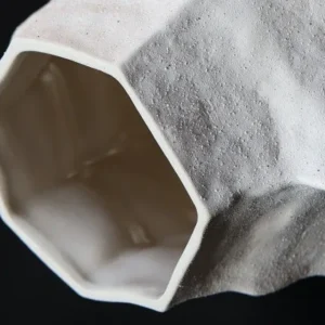Designer Hand-Pinched Angular White Ceramic Vase, Small or in ivory — in a room setting