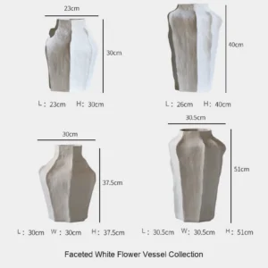 Designer Hand-Pinched Angular White Ceramic Vase, Small or in ivory — dimensions