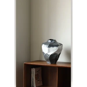 Hand-Thrown Ink Mountain Ceramic Vases in Black and White — in a room setting
