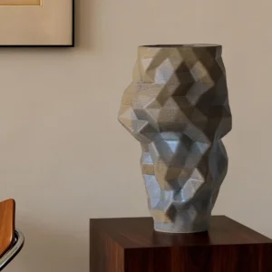 Faceted Origami Ceramic Vase in Silver-Grey, Small or Large — front view