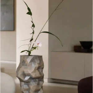 Faceted Origami Ceramic Vase in Silver-Grey, Small or Large — in a room setting
